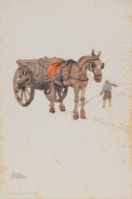 Moerkerk H.A.J.M.  | Schelpenvisscher, potlood en aquarel op papier 25,6 x 17,1 cm, gesigneerd l.o. en VERKOCHT