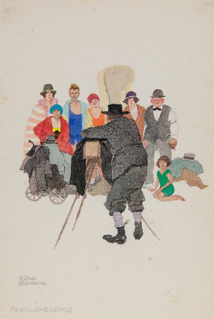 Moerkerk H.A.J.M.  | Familiënbildniss, potlood en aquarel op papier 25,6 x 17,2 cm, gesigneerd l.o.