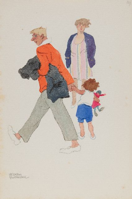 Moerkerk H.A.J.M.  | Zomer in Zandvoort, potlood en aquarel op papier 25,6 x 17,0 cm, gesigneerd l.o.