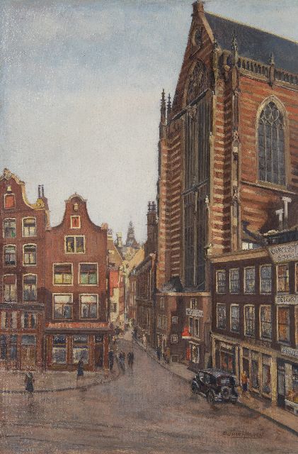 Dirk van Haaren | Achter de Nieuwe Kerk, Amsterdam, olieverf op doek, 60,8 x 40,4 cm, gesigneerd r.o. en zonder lijst