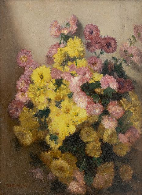 Wandscheer M.W.  | Herfstchrysantjes, olieverf op paneel 41,0 x 30,1 cm, gesigneerd l.o. en verso