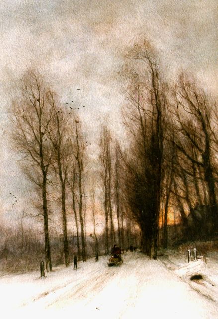 Apol L.F.H.  | Winters laantje, aquarel op papier 54,0 x 38,0 cm, gesigneerd l.o.