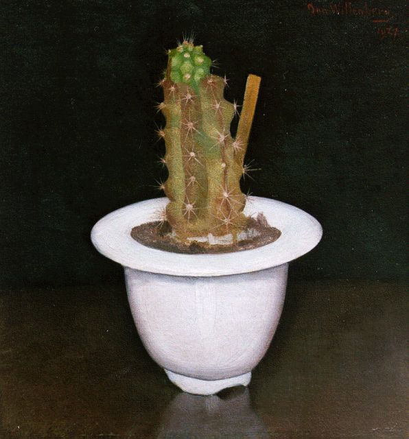 Jan Wittenberg | Cactus in wit potje, olieverf op doek op paneel, 17,0 x 15,7 cm, gesigneerd r.b. en gedateerd 1927