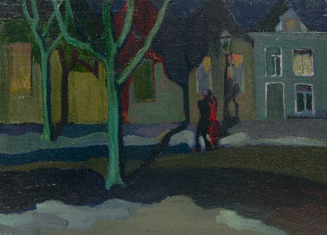 Martens G.G.  | Gearmd paar op het Kattendiep bij avond, olieverf op paneel 31,0 x 42,5 cm, gesigneerd verso en te dateren ca. 1925
