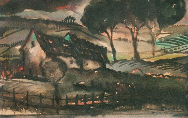 Mels J.W.A.A.M.  | Landschap, aquarel op papier 9,5 x 19,5 cm, gesigneerd l.o.