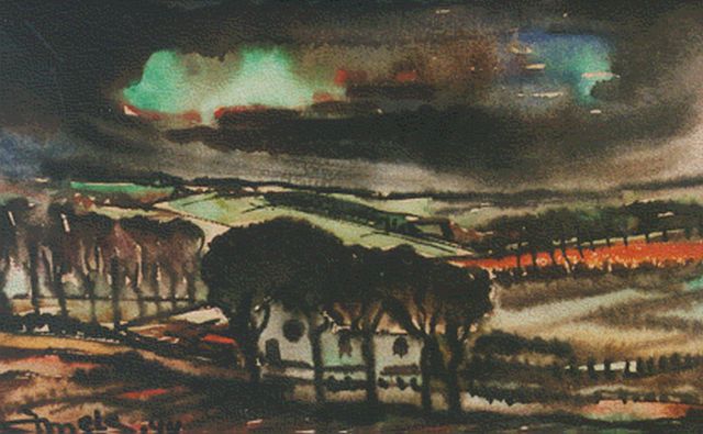 Mels J.W.A.A.M.  | Landschap, aquarel op papier 13,0 x 21,5 cm, gesigneerd l.o. en gedateerd '44
