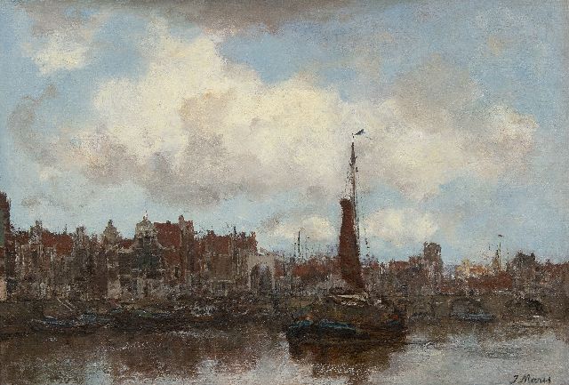 Maris J.H.  | Gezicht op een stad (Amsterdam), olieverf op doek 31,3 x 44,9 cm, gesigneerd r.o. en jaren '80
