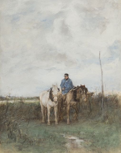 Anton Mauve | De jaagpaarden, aquarel op papier, 35,0 x 28,0 cm