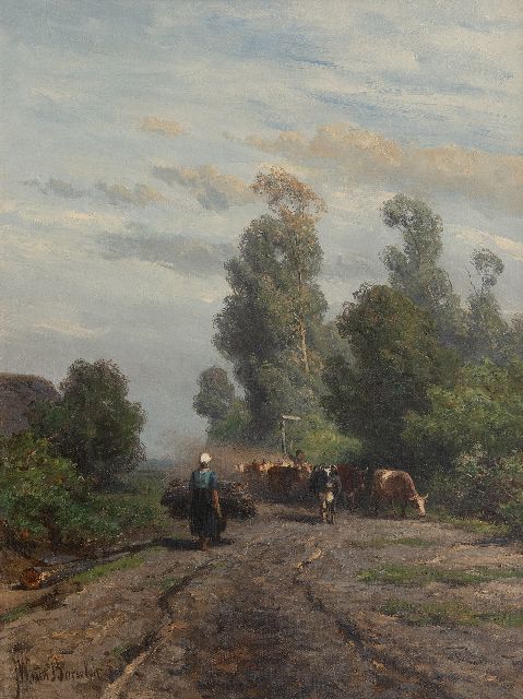 Jan Willem van Borselen | Zomerlandschap met kudde en herder, olieverf op doek, 40,9 x 31,0 cm, gesigneerd l.o.