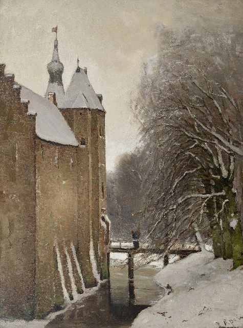 Louis Apol | Kasteel Doorwerth in de sneeuw, olieverf op doek, 108,2 x 81,2 cm, gesigneerd r.o.