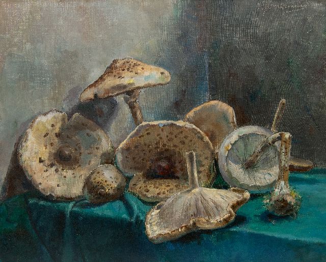 Waalko Jans Dingemans | Stilleven met paddenstoelen, olieverf op doek, 40,3 x 50,2 cm, gesigneerd r.b. en gedateerd 1932, zonder lijst
