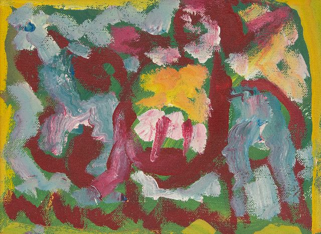 Anton Heyboer | Kleurrijke compositie, olieverf op doek, 18,9 x 24,0 cm, gesigneerd verso