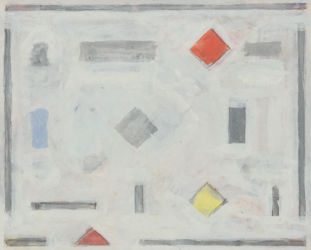 Leck B.A. van der | Compositie (ontwerp voor een tapijt), gouache op papier 13,5 x 16,5 cm, te dateren vroege jaren 30