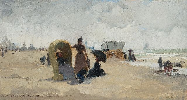 Briët A.H.C.  | Strandgezicht, olieverf op paneel 14,9 x 26,0 cm, gesigneerd r.o. en te dateren ca. 1895