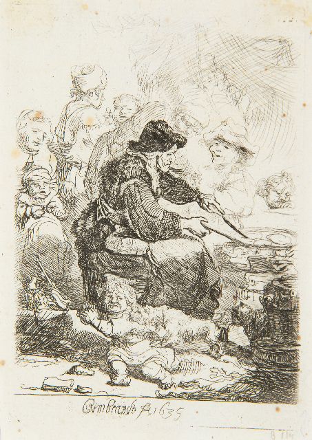 Rembrandt (Rembrandt Harmensz. van Rijn)   | De pannenkoekenbakster, ets op papier 10,9 x 7,8 cm, gesigneerd m.o. (in de plaat) en gedateerd 1635 (in de plaat)