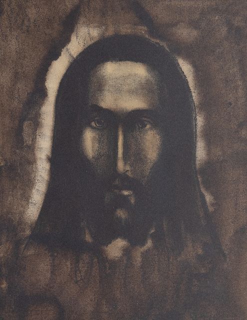 Schelfhout L.  | Tête de Christ, Oost-Indische inkt, krijt en aquarel op papier 50,0 x 39,8 cm, gesigneerd r.o. en gedateerd 1912