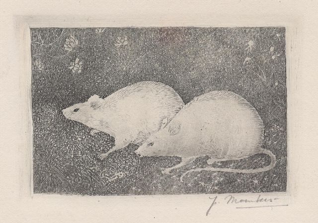 Jan Mankes | Twee muizen, kopergravure op papier, 10,7 x 13,2 cm, gesigneerd r.o. (in potlood) en te dateren 1916