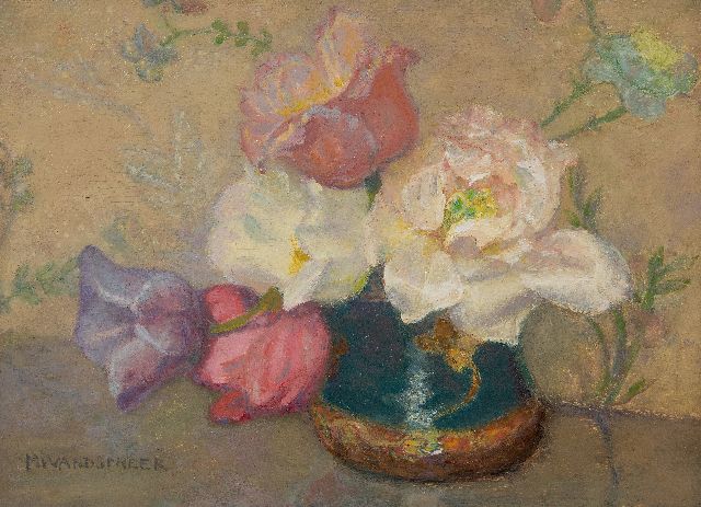 Wandscheer M.W.  | Gemberpot met tulpen, olieverf op paneel 23,4 x 31,8 cm, gesigneerd l.o.