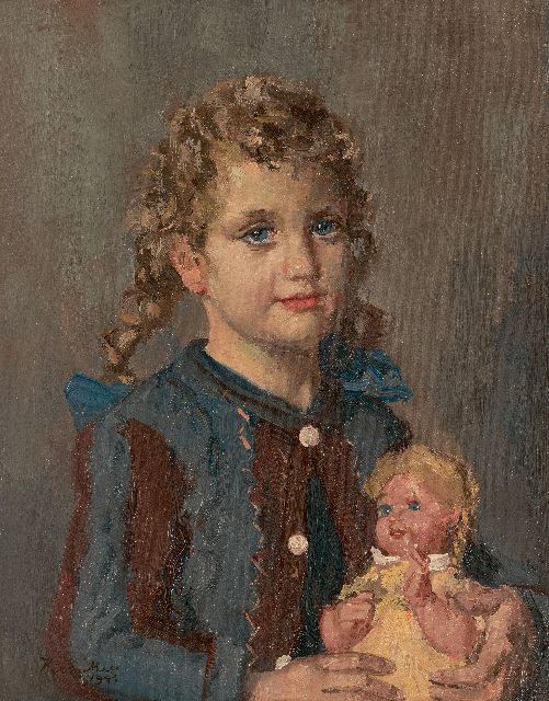 Herman Mees | Meisjesportret met pop, olieverf op doek, 51,2 x 40,4 cm, gesigneerd l.o. en gedateerd 1945, zonder lijst