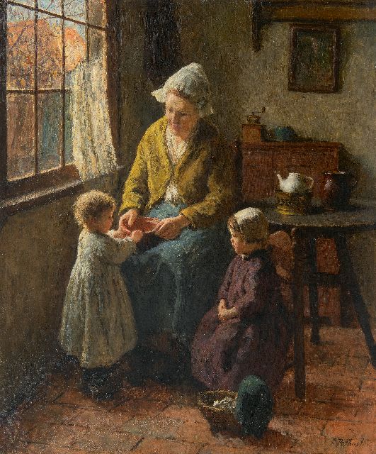 Pothast B.J.C.  | Larens interieur met moeder en kinderen, olieverf op doek 59,9 x 49,8 cm, gesigneerd r.o.