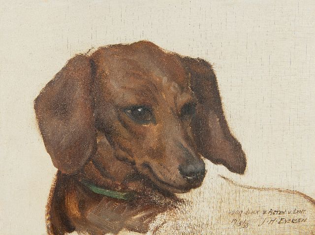 Eversen J.H.  | Portret van een teckel, olieverf op paneel 17,9 x 23,9 cm, gesigneerd r.o. en gedateerd 17/5/55
