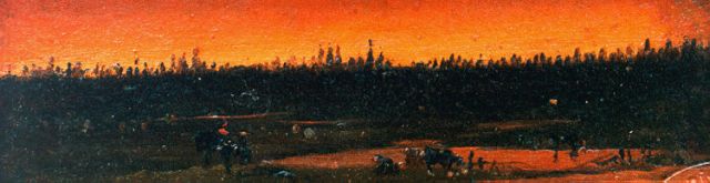 Johannes Tavenraat | Avondstemming, olieverf op paneel, 6,0 x 20,0 cm