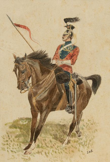 Staring W.C.  | Cavalerist te paard, aquarel op papier 30,9 x 21,0 cm