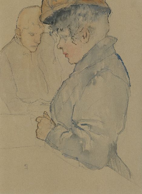 Leo Gestel | Vrouw en man in een café, potlood, pen, inkt en aquarel op papier, 30,7 x 22,5 cm, gesigneerd l.o. met monogram