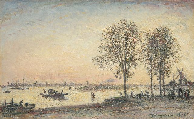 Jongkind J.B.  | La Meuse et le Merwede devant Dortrecht (Hollande), effet de Soir, olieverf op doek 41,0 x 66,0 cm, gesigneerd r.o. en gedateerd 1878