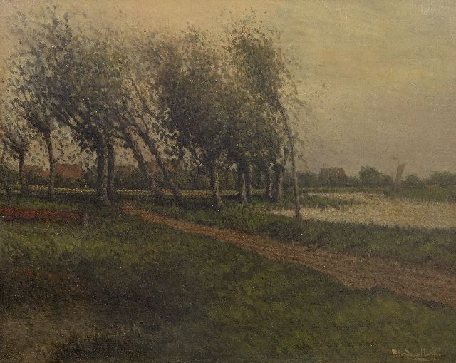 Henri van Daalhoff | Pad langs de rivier, olieverf op paneel, 32,0 x 40,4 cm, gesigneerd r.o.