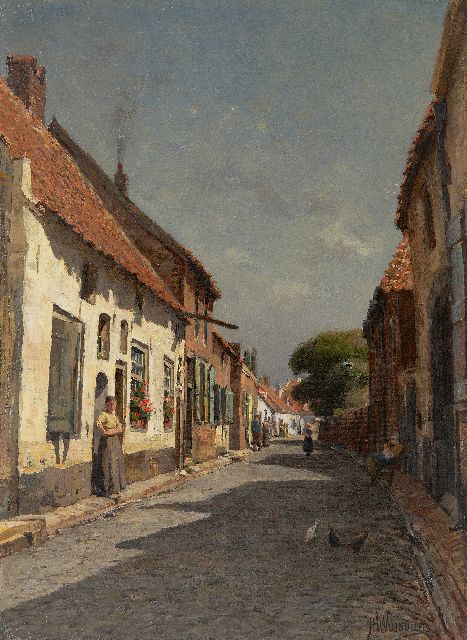 Wijsmuller J.H.  | Zonnig dorpsstraatje, olieverf op doek 50,2 x 37,3 cm, gesigneerd r.o.
