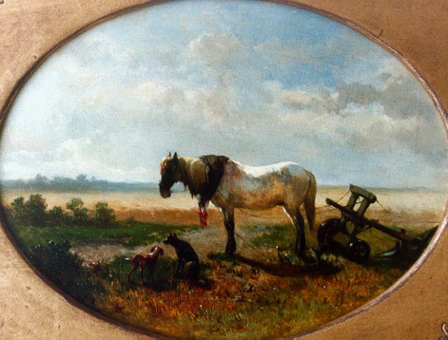 Jan de Haas | Heidelandschap met rustend werkpaard en ploeg (pendant), olieverf op paneel, 19,8 x 25,7 cm, gesigneerd l.o. en gedateerd '58