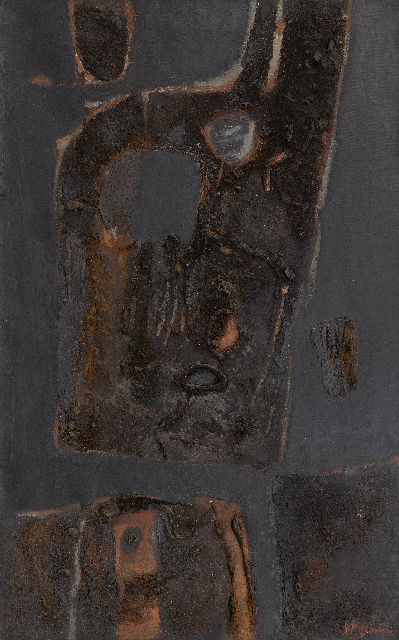 Wagemaker A.B.  | Peinture Noire, gemengde techniek op doek 93,7 x 59,0 cm, gesigneerd r.o. en verso gedateerd '56