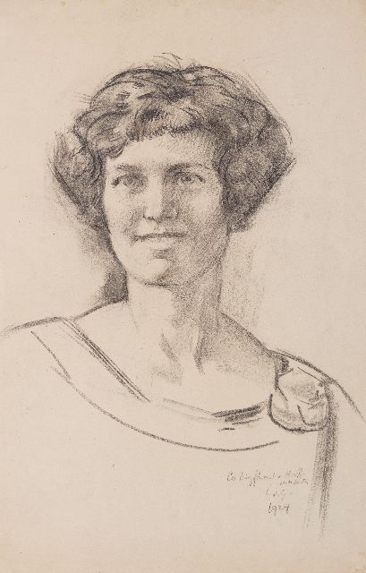 Sluiter J.W.  | Portret van Co Drijfhout van Hooff, krijt op papier 47,5 x 31,0 cm, gesigneerd r.o. met initialen en gedateerd 1924
