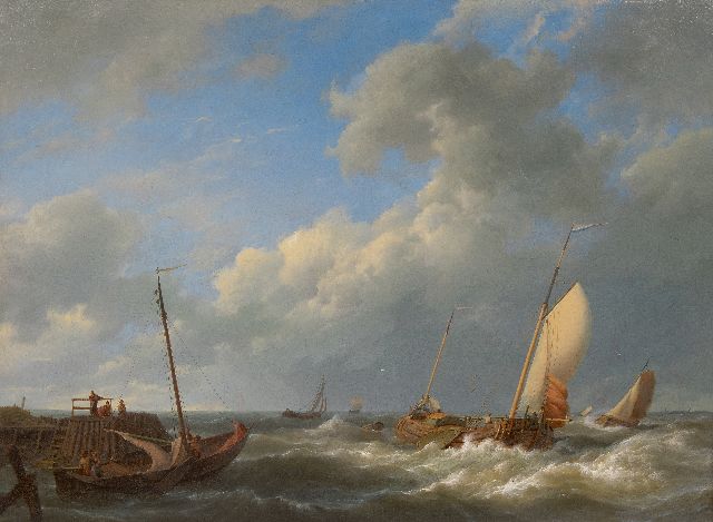 Koekkoek H.  | Laverende schepen bij opkomende storm, olieverf op doek 63,9 x 85,4 cm