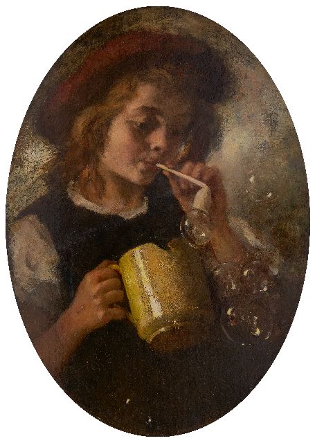 Broedelet A.V.L.  | Bellenblazende jongen, olieverf op eterniet 43,0 x 30,1 cm