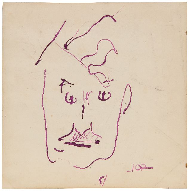 Jan Jordens | Zelfportret van de kunstenaar, inkt op papier, 26,7 x 26,4 cm, gesigneerd r.o. en gedateerd '57