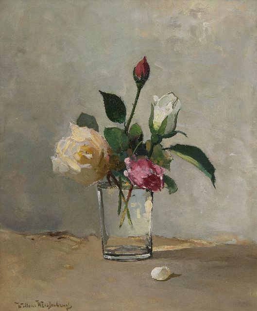 Weissenbruch W.J.  | Stilleven met rozen in een glas, olieverf op doek 31,9 x 27,0 cm, gesigneerd l.o.