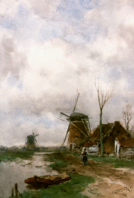 Willem Rip | Figuren bij een molen, aquarel op papier, 56,0 x 39,5 cm, gesigneerd r.o.