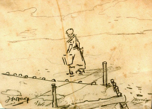 Jan Toorop | Melkmeisje, potlood op papier, 11,0 x 15,2 cm, gesigneerd links- en rechtonder