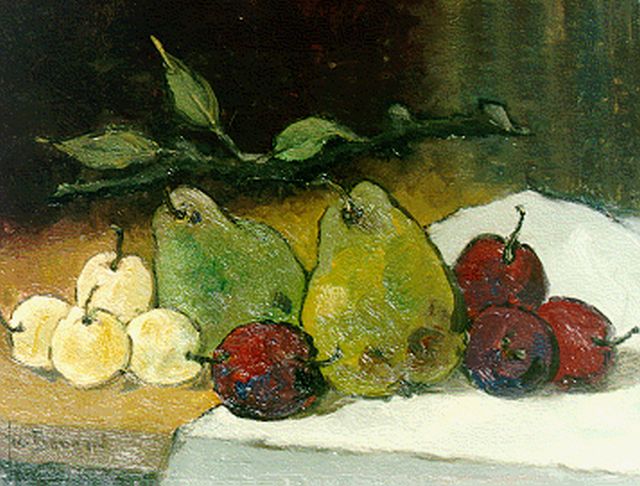 Johan Jacob Bodaan | Stilleven met peren en pruimen, 30,0 x 40,0 cm, gesigneerd l.o.