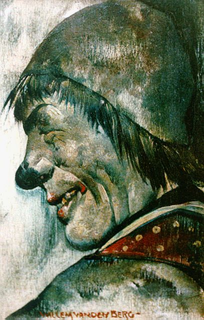 Berg W.H. van den | Clown, olieverf op paneel 18,3 x 12,2 cm, gesigneerd m.o.