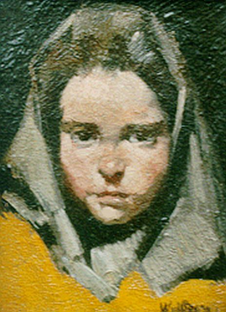 Willem van den Berg | Meisje met hoofddoek, 12,0 x 8,9 cm, gesigneerd r.o.