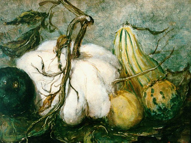 Mesdag-van Houten S.  | Stilleven met kalebassen, aquarel op papier 27,3 x 37,8 cm, gesigneerd r.o. ini