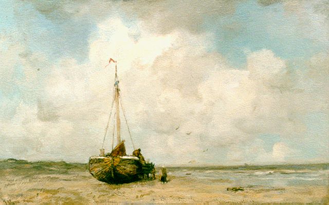 Jacob Maris | Bomschuit op het Scheveningse strand, olieverf op doek, 50,0 x 79,2 cm, gesigneerd l.o.
