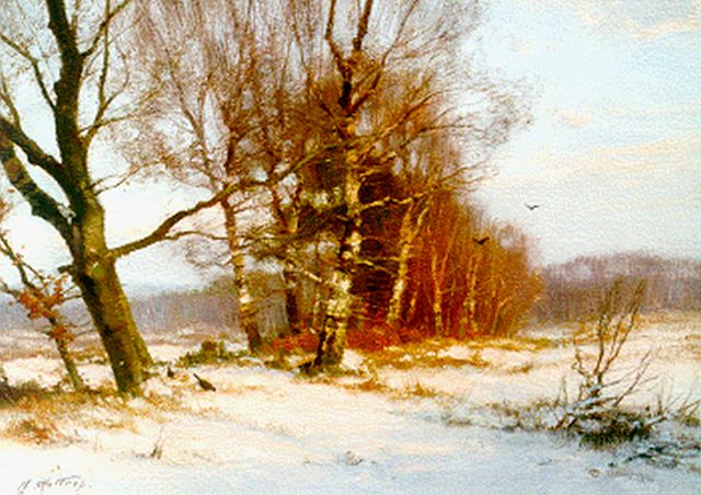 Jan Holtrup | Winter Imbos, Veluwe, olieverf op doek, 30,0 x 40,4 cm, gesigneerd l.o.