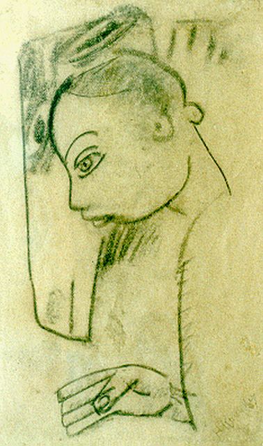 Kruyder H.J.  | Meisje met paard, houtskool op papier 17,0 x 10,2 cm, gesigneerd r.o.
