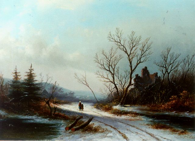 Jan Jacob Spohler | Winters bosgezicht, olieverf op doek, 36,2 x 50,2 cm, gesigneerd l.o. en te dateren ca. 1865