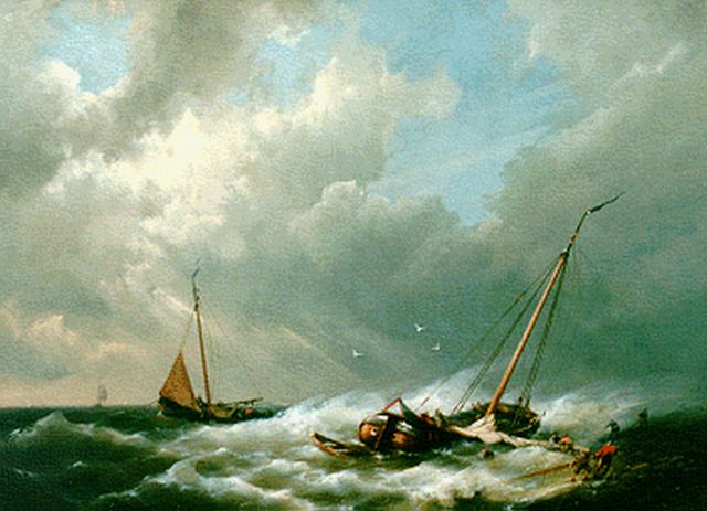 Hermanus Koekkoek jr. | Vissersboten voor de kust, olieverf op doek, 66,0 x 91,0 cm, gesigneerd l.o.