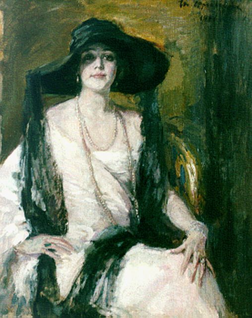 Joseph Oppenheimer | Elegante vrouw met modieuze hoed, olieverf op doek, 100,0 x 80,5 cm, gesigneerd r.b. en gedateerd 1921